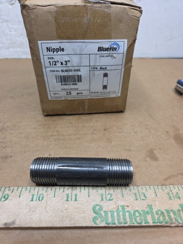 Box Of 25 1/2"X3โ Nipple Black Malleable Iron Pipe Fitting Threaded Plumbing