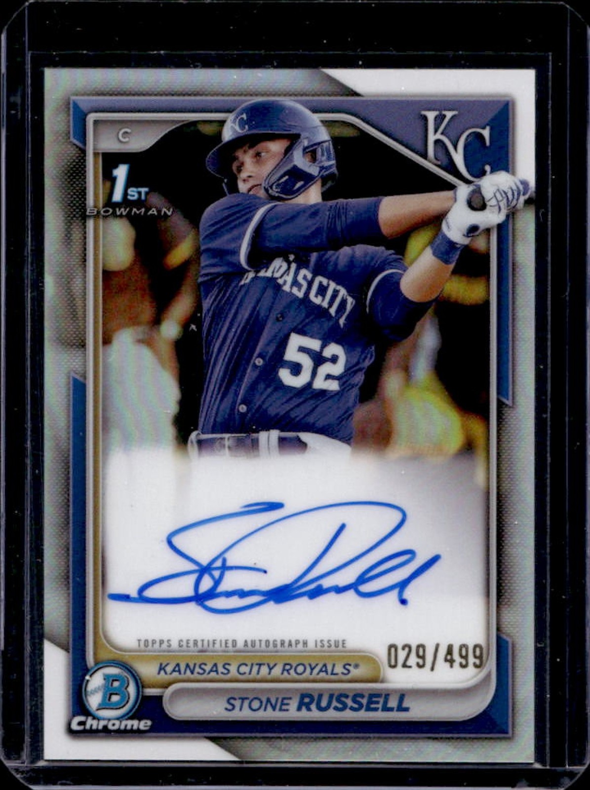 2024 Bowman Chrome Stone Russell Auto Refractor 1st Prospect #/499 Royals