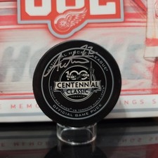 Andreas Athanasiou Signed 2017 Centennial Classic Game Puck Detroit Red Wings