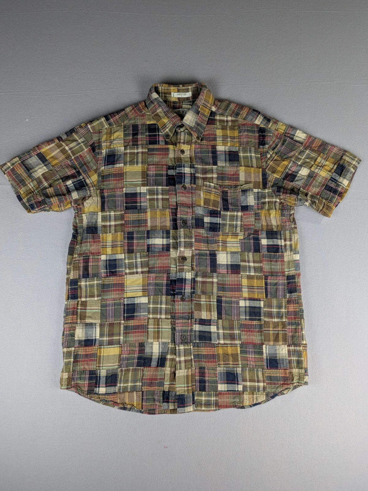 Orvis Button Shirt Mens L Patchwork Madras Hiking Fishing Casual