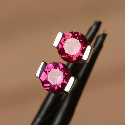 1ct Stud Earrings Natural Ruby Tension Set Solitaire Design 14k Solid White Gold