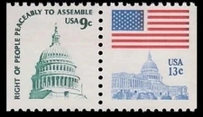 US, #1590, 1623  Capitol and Flag over Capitol, attached booklet pair, MNH