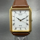 Seiko SX Tank Watch Men 25mm White Dial Gold Tone Rectangle 5Y31-5A30 NewBattery