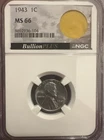 1943 Cent MS66 NGC World War II Era U.S  Military Parachute Bullion Plus 1C