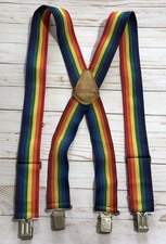 Vintage Popular Mechanics Rainbow Stripe Suspenders Made in USA Pride Mork Mindy