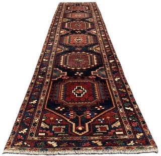 Genuine Hand Knotted Vintage Tribal Hareez Wool Area Runner Rug 13 x 3 Ft