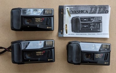 3 Stück Yashica T3 Super   Carl Zeiss Tessar T 2.8/35   analoge Kameras   defekt