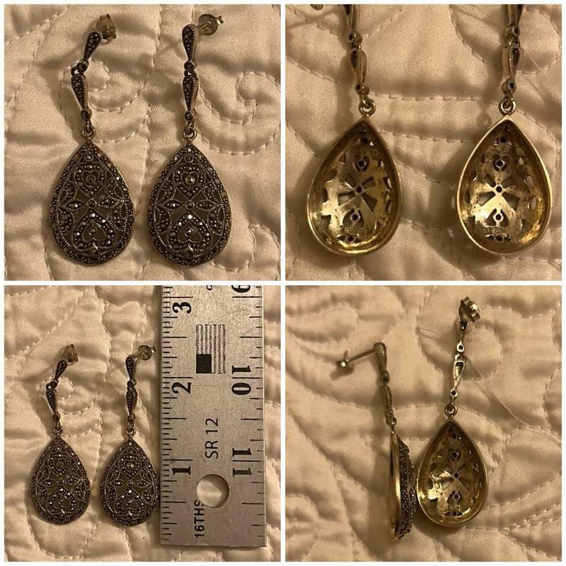 Vintage Marcasite Dangle Earrings Sterling Silver