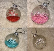 Personalised Colourful Christmas Baubles Any Name And Text Blue, Pink, Clear Red