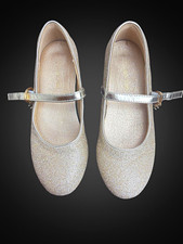 Girls Gold Glitter Mary Jane Flats Buckle Strap Round Toe Low Block Heel US 1