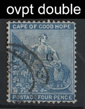 Griqualand West 1878 4d without frame ovpt type 15 double sg20b very fine used