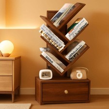 8 Tier Tree Bookshelf With Drawer Rustic Brown Wood