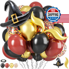 Burgundy Black Gold Confetti Balloons 12" w/ Hat  S-shaped Foil Party Decor