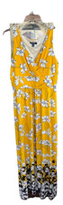Chaps Ralph Lauren Maxi Dress Womens Floral XL Yellow, White, Blue Knit