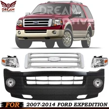 Front Bumper Cover Fascia & Grille Assembly Kit For 2007-2014 Ford Expedition