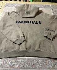 Mens Essentials Fear Of God Long Sleeve Hooded Sweatshirt/Sz S/Beige/Preowned