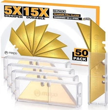 Extra Sharp 50-Pack Utility Knife Blades, Titanium Plated & Rust-Proof Design