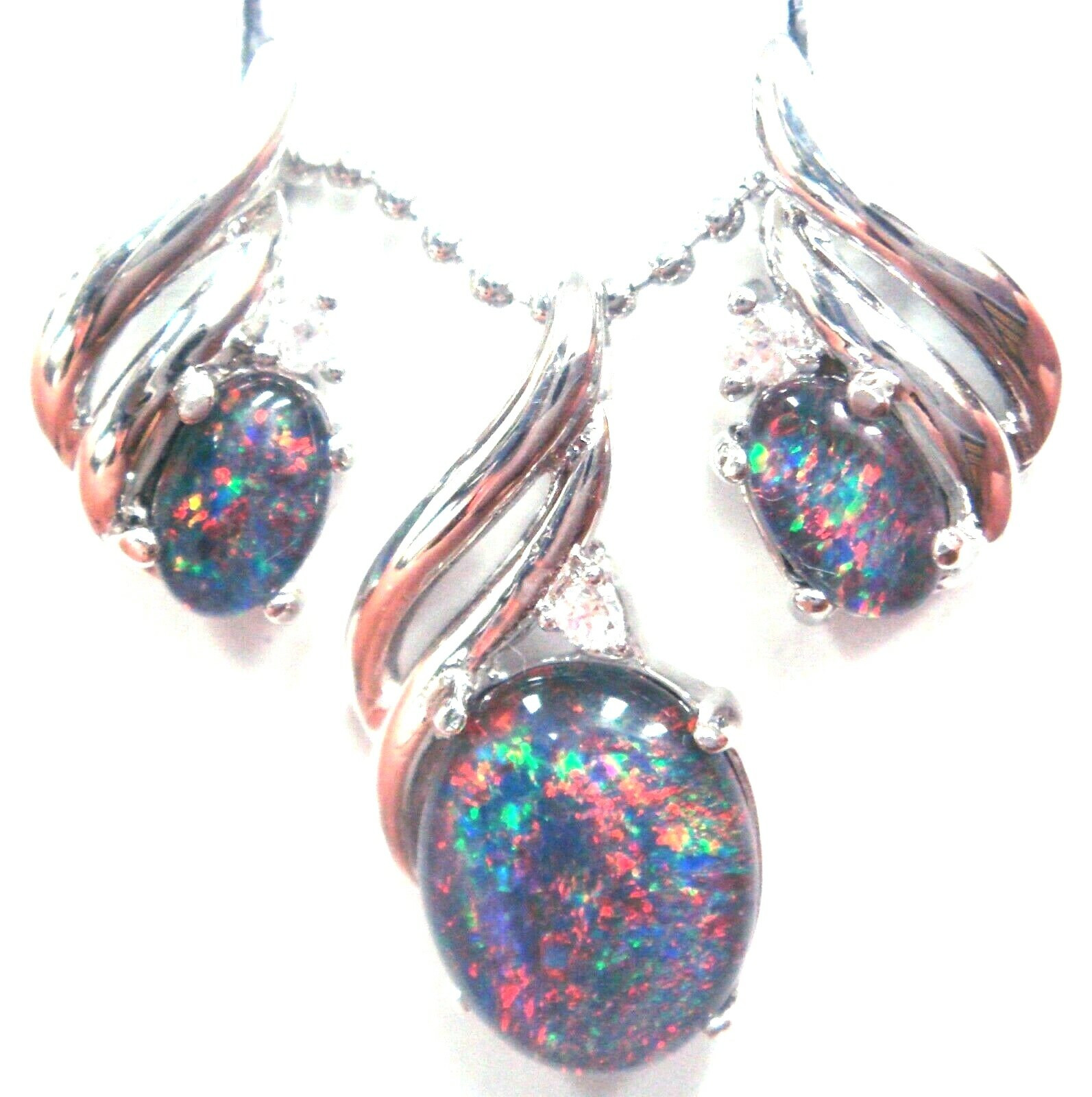 Natural Black Triplet Opal Pendant Solid Silver 19x10x4mm FREE