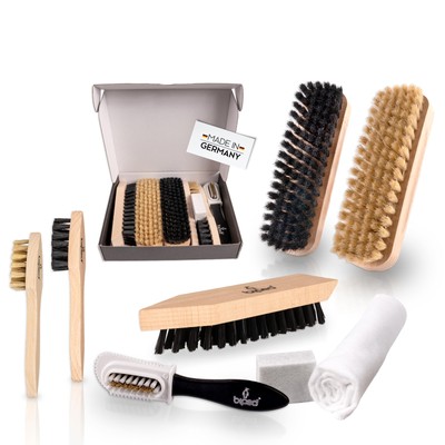 Schuhputzset 8-teilig - Schuhpflege für Glattleder und Wildleder - Schuhbürst...