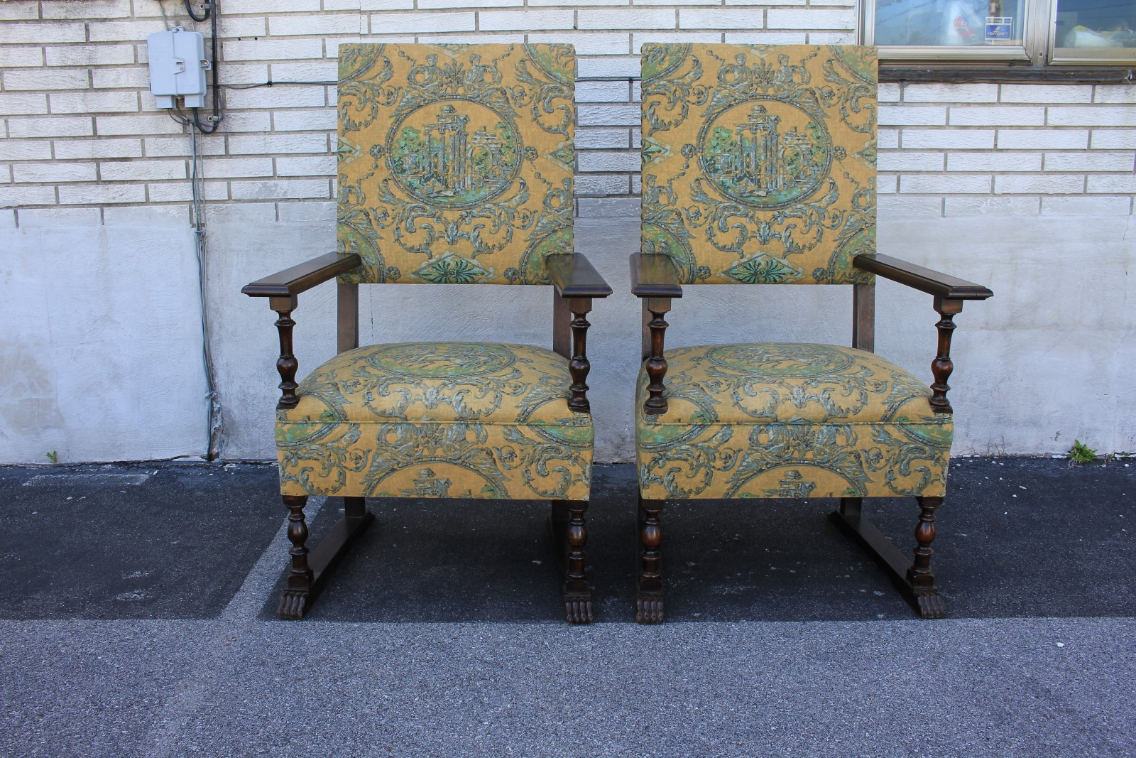 Charming Large & Comfortable Pair of Oak Spanish Revival Side, Accent