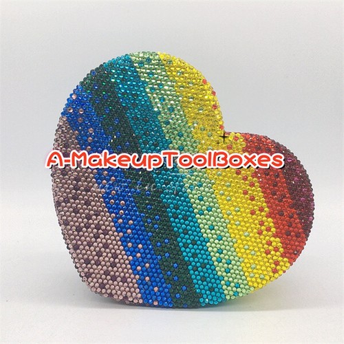 Crystal Gradient Rainbow Love Heart Party Evening Wedding Bridal Clutch Bag C10 - Picture 14 of 20