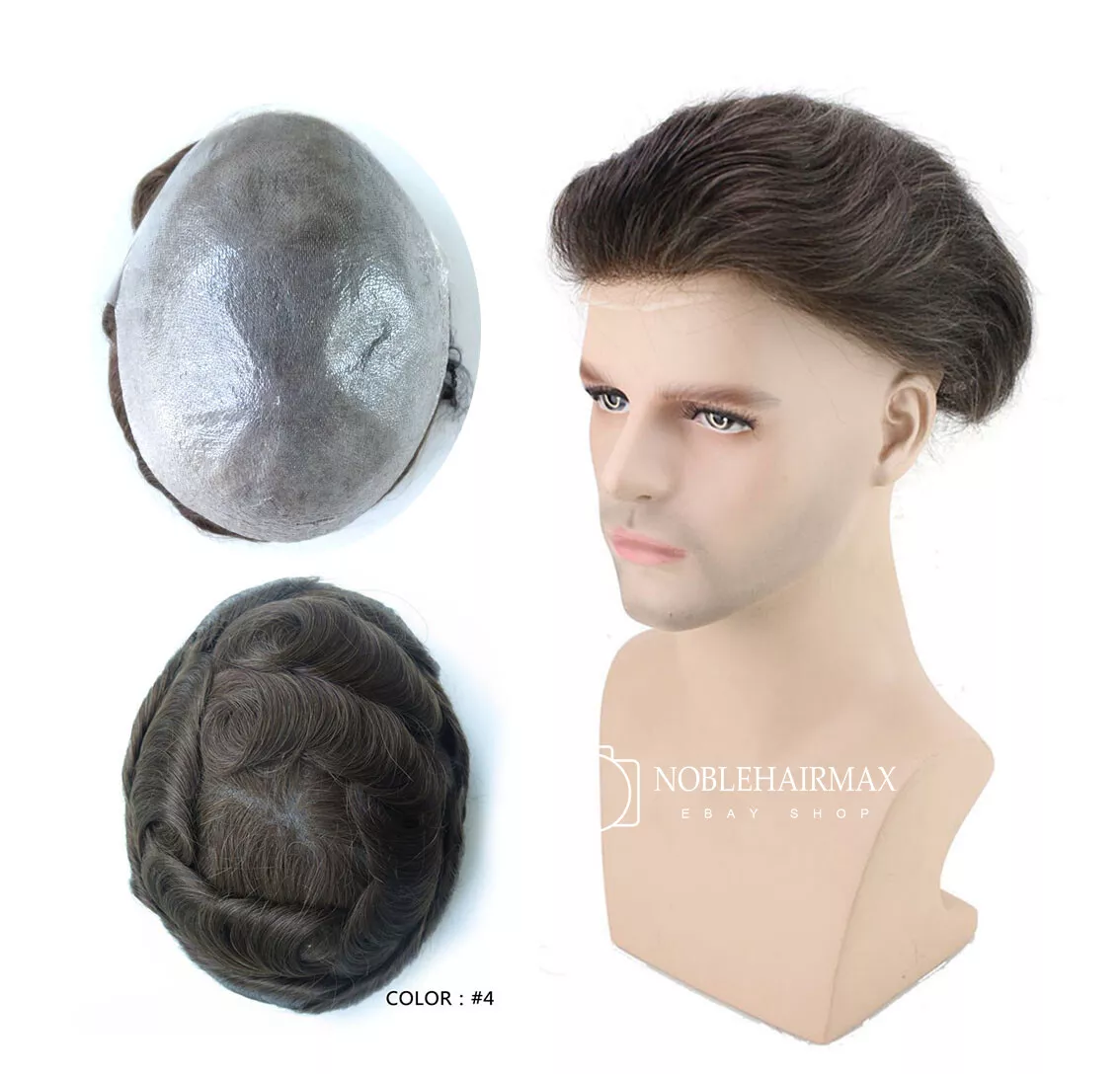 Natural Mens Toupee Ultra Thin Skin Hairpiece Human Hair Replacement System 4