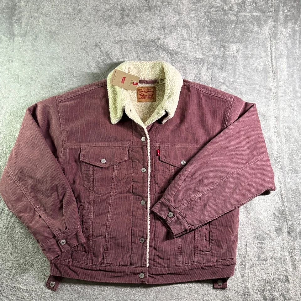 Levis Corduroy Sherpa Trucker Jacket Warm Winter Coat Mauve Purple L - Image 2 of 4