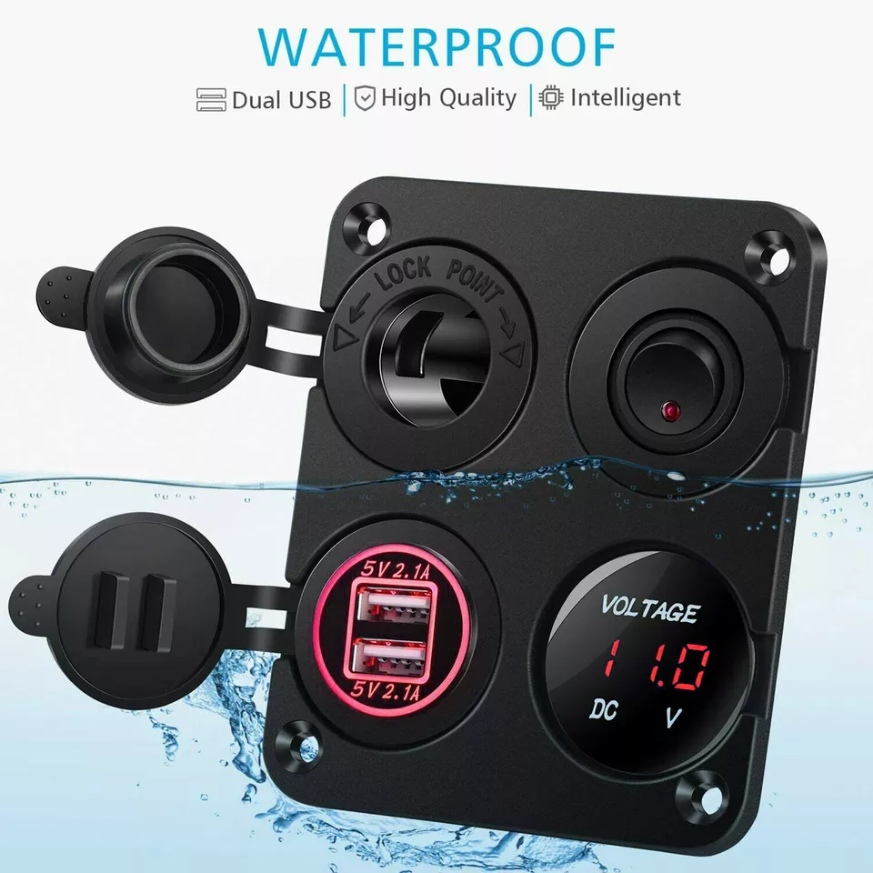 Cargador de enchufe USB doble de 4 velocidades 1 panel voltímetro LED + toma de corriente de 12 V coche barco Foto 4 de 4