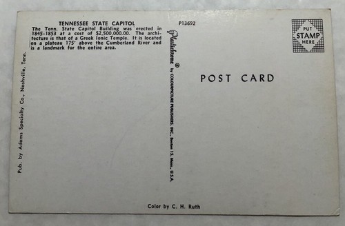 Tennessee State Capitol. Postcard (W1) - Picture 2 of 2