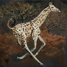 YARY DLUHOS Giraffe Africa Savanna Wildlife Animal Original Art Oil Painting