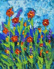 Abstract acrylic Impasto Flowers textured painting On Canvas  Signed