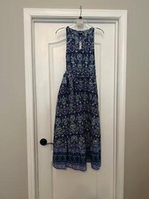 Talbots Blue Multi Designed Long Dress Womens Sz 8P