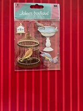 BIRD IN GOLD CAGE BIRDS IN FOUNTAIN - VERY RARE 3D STICKERS BY JOLEE'S