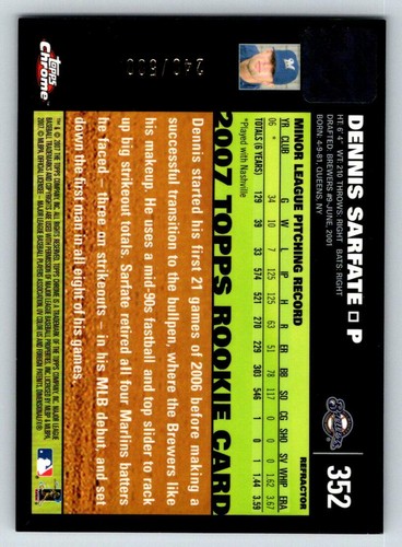 2007 Topps Chrome #352 Dennis Sarfate AU (RC) (ref 210381) - Picture 2 of 2