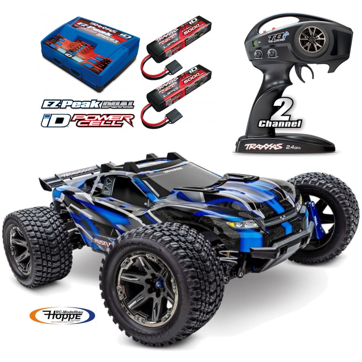 TRAXXAS TRX67097-4BLU Rustler 4x4 Ultimate +2x 3S 5000 mAh Akku