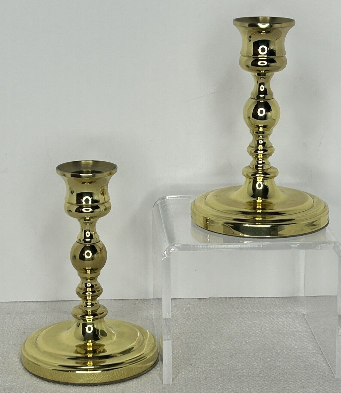 Vintage Pair Solid Brass Baldwin Candle Holders - 4.75