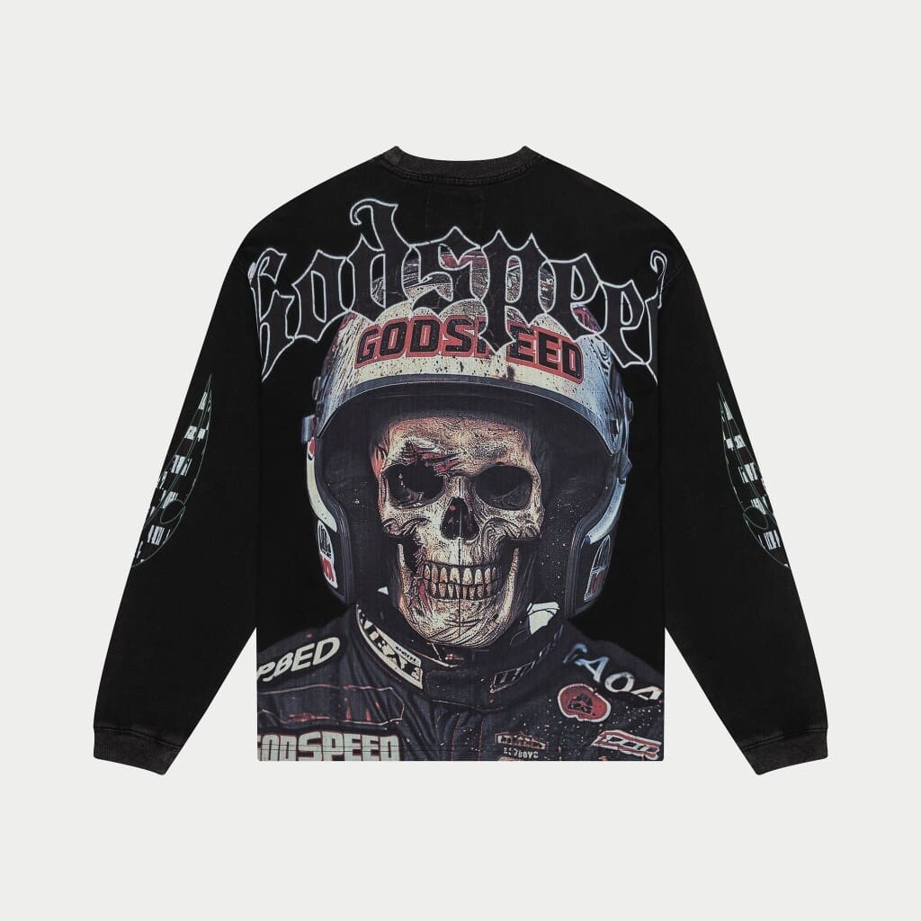 Godspeed スカルプリント 長袖カットソー XS Godspeed Mens Crashout Long Sleeves T-Shirt Black Wash | eBay