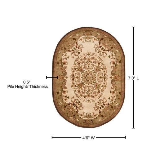 SAFAVIEH Area Rug 5'X7' Modern Imported Wool Tufted Border Floral Oval Beige - Picture 7 of 8