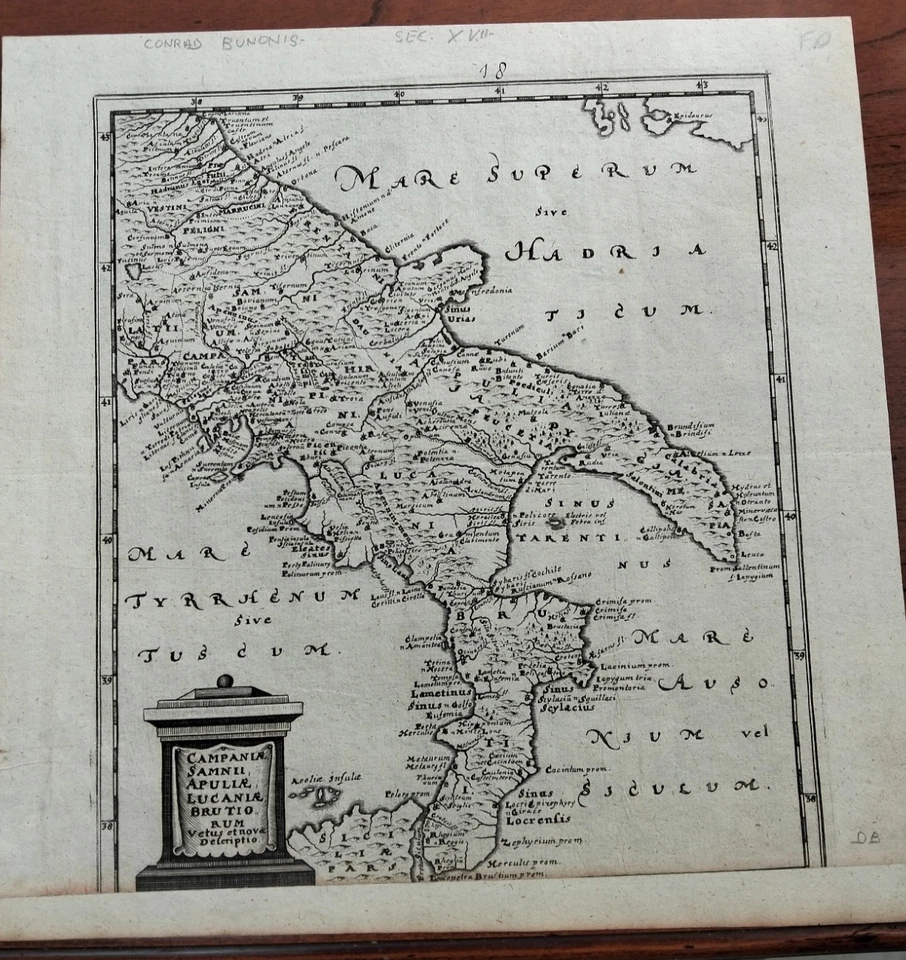 1694 CONRAD BUON CARTA GEOGRAFICA REGNO DI NAPOLI CAMPANIA PUGLIA CALABRIA - Immagine 2 di 2