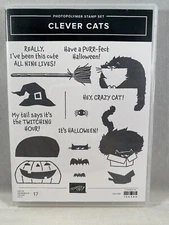 CLEVER CATS Stamp Set Stampin Up Kitty Halloween Crazy Cat Broom Nine Lives H21