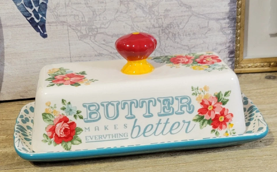 Pioneer Women Collection Covered Butter Dish floral pattern - Image 3 of 4