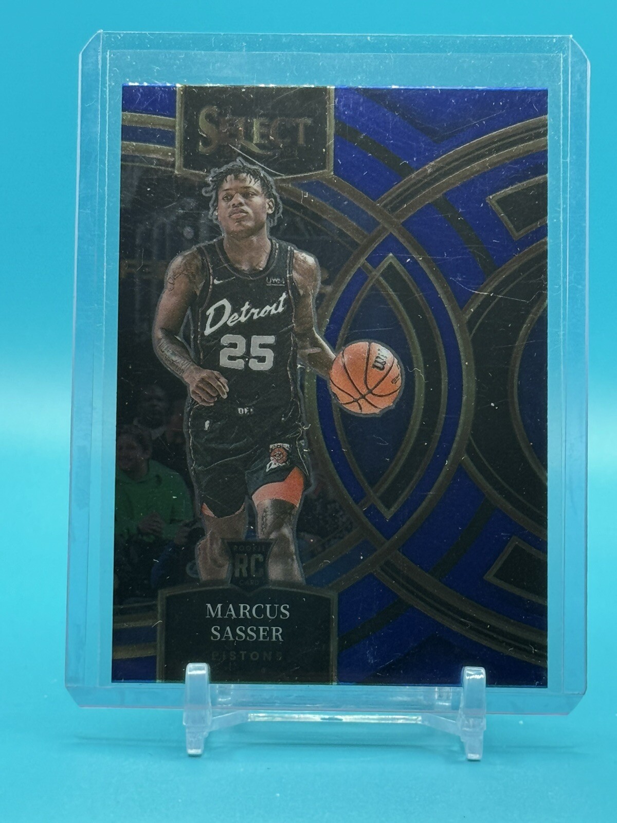 2023-24 Panini Select Premier Level Blue Prizm #114 Marcus Sasser RC Pistons