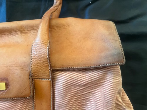 BULGARI Sac Femme Grand En Cuir Et Tissu Pêche Avec Usures ORIGINALE - Picture 5 of 17