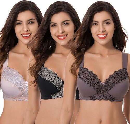 Curve Muse Plus-Size Wire-Free / Wireless Unlined Comfort Bras Size 38D 3-Pack - 第 1/5 張圖片