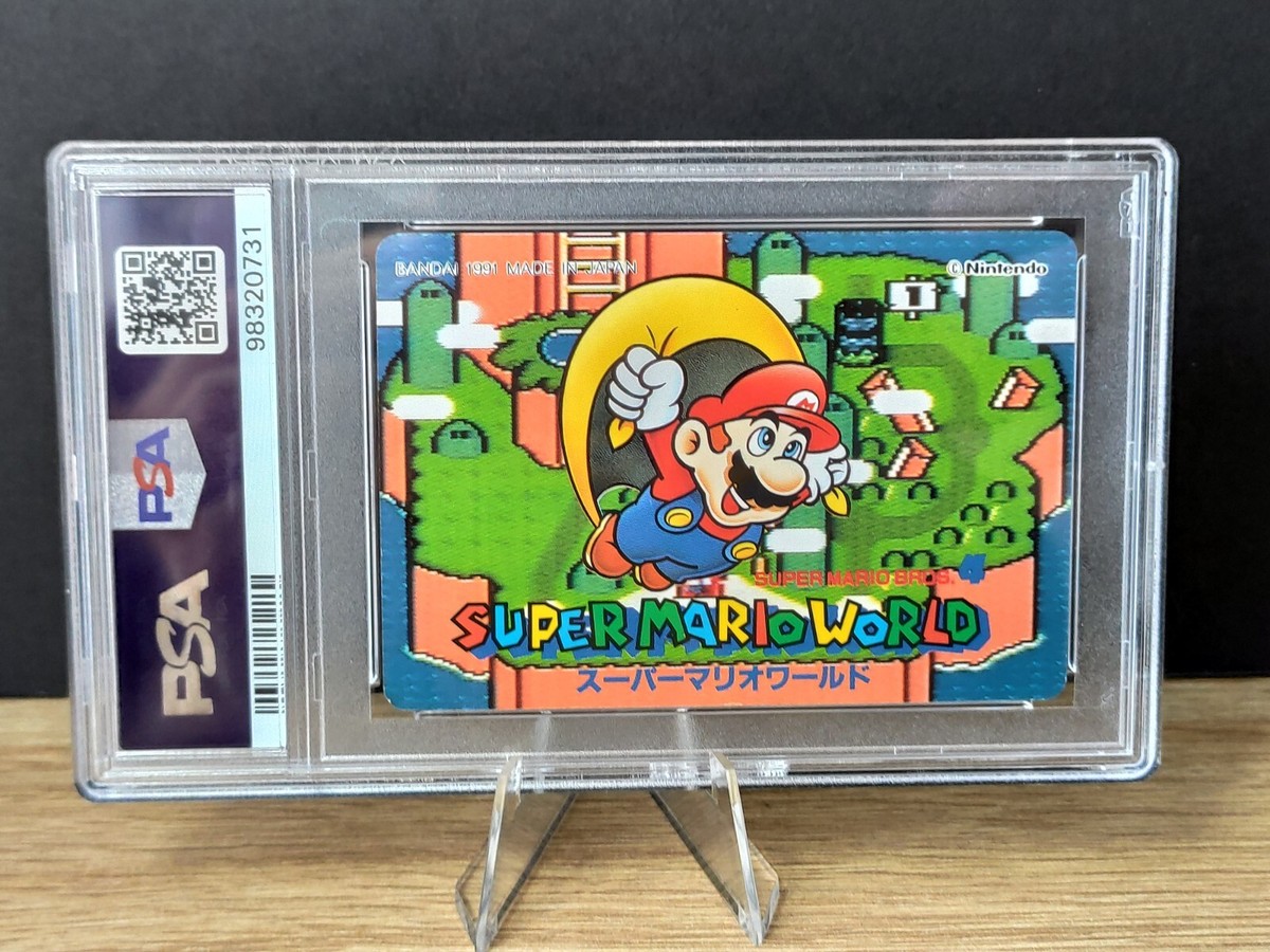 1991 Carddass Vintage Super Mario World #14 Mario Blue Yoshi PSA 8