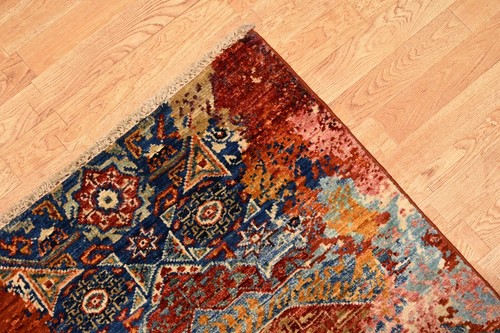 2 x 3 ft Blue Modern Mamluk Afghan Hand Knotted Abstract Medallion Small Rug - Picture 7 of 11