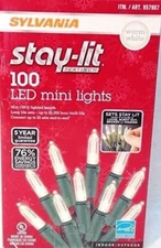Energy Star Sylvania Stay-Lit Platinum 100 Led Mini Lights Pack Of 2. Open Box.