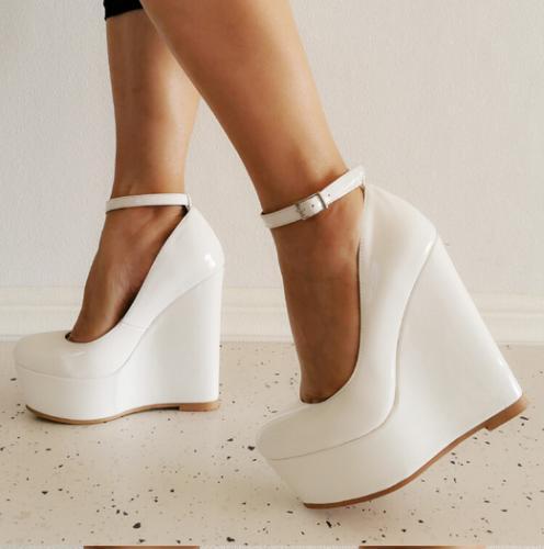 Scarpe donna Occidente cinturino alla caviglia zeppa tacco alto punta tonda plateau 46 47 - Foto 1 di 6