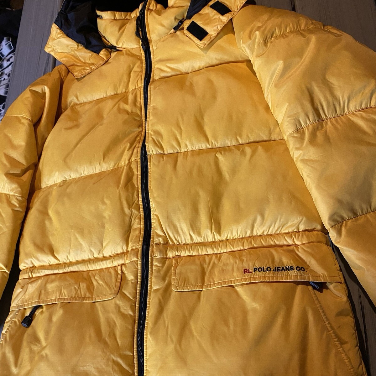Polo Jeans Co Ralph Lauren Mens M/L Yellow Quilted Down Puffer 