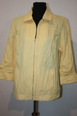 Chico's Womens Size 2 Pale Yellow Jacket 3/4 Sleeve Full Zip Up Cotton Blend 